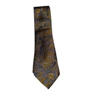 Hart Schaffner Marx  100% Silk Tie Paisley  Gold Blue Made In Italy
